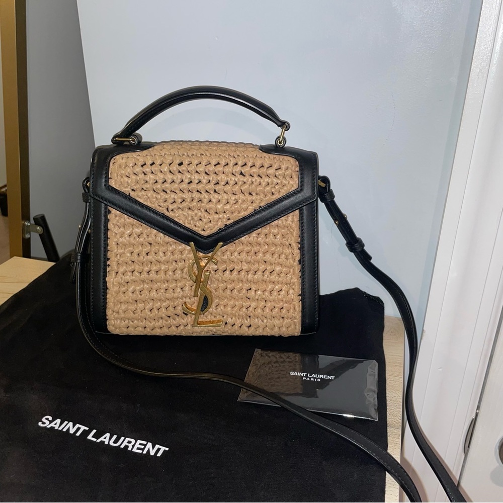 Saint Laurent YSL
Cassandra Mini YSL Raffia Top-Handle Bag